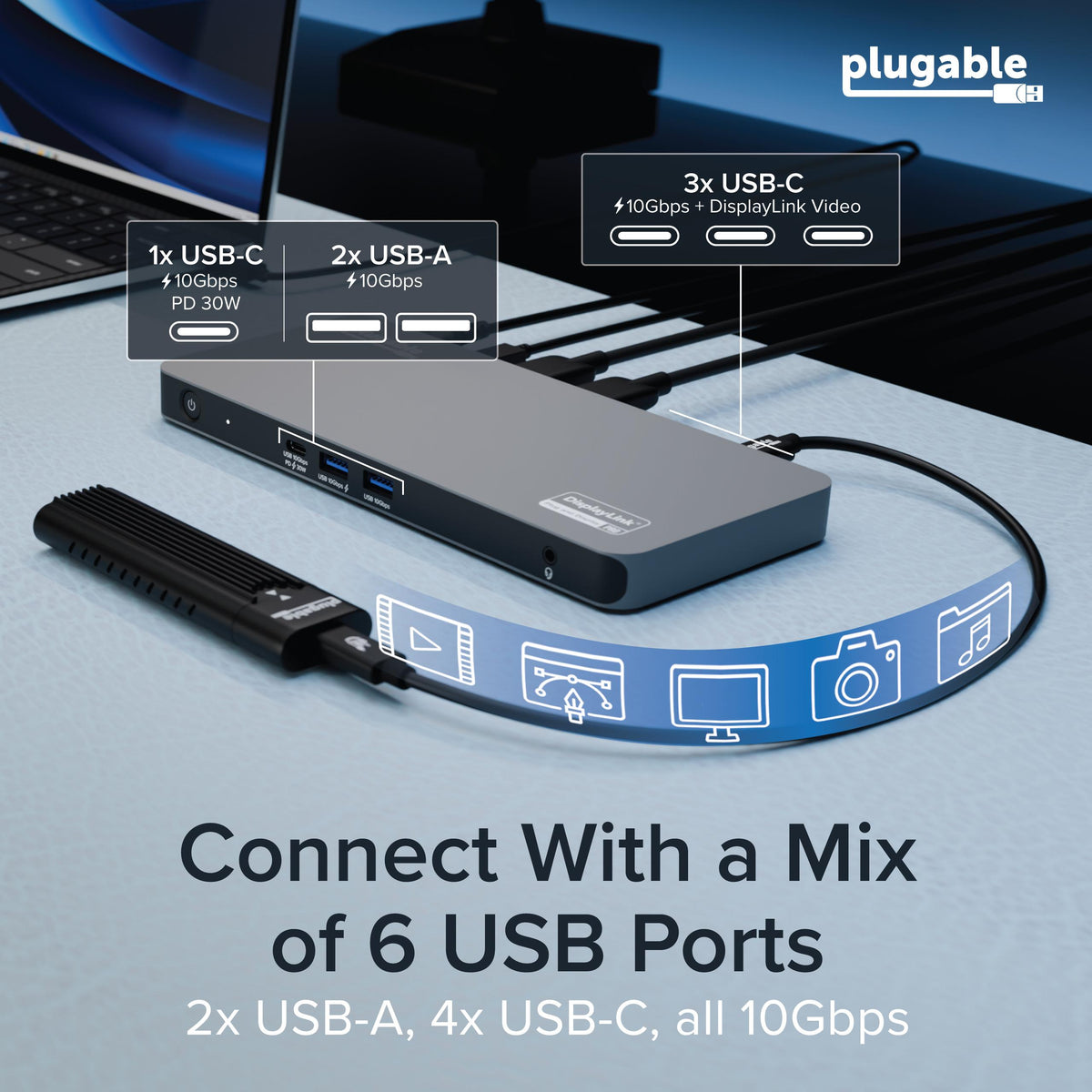 Plugable UD-7400PD USB ports and peripherals