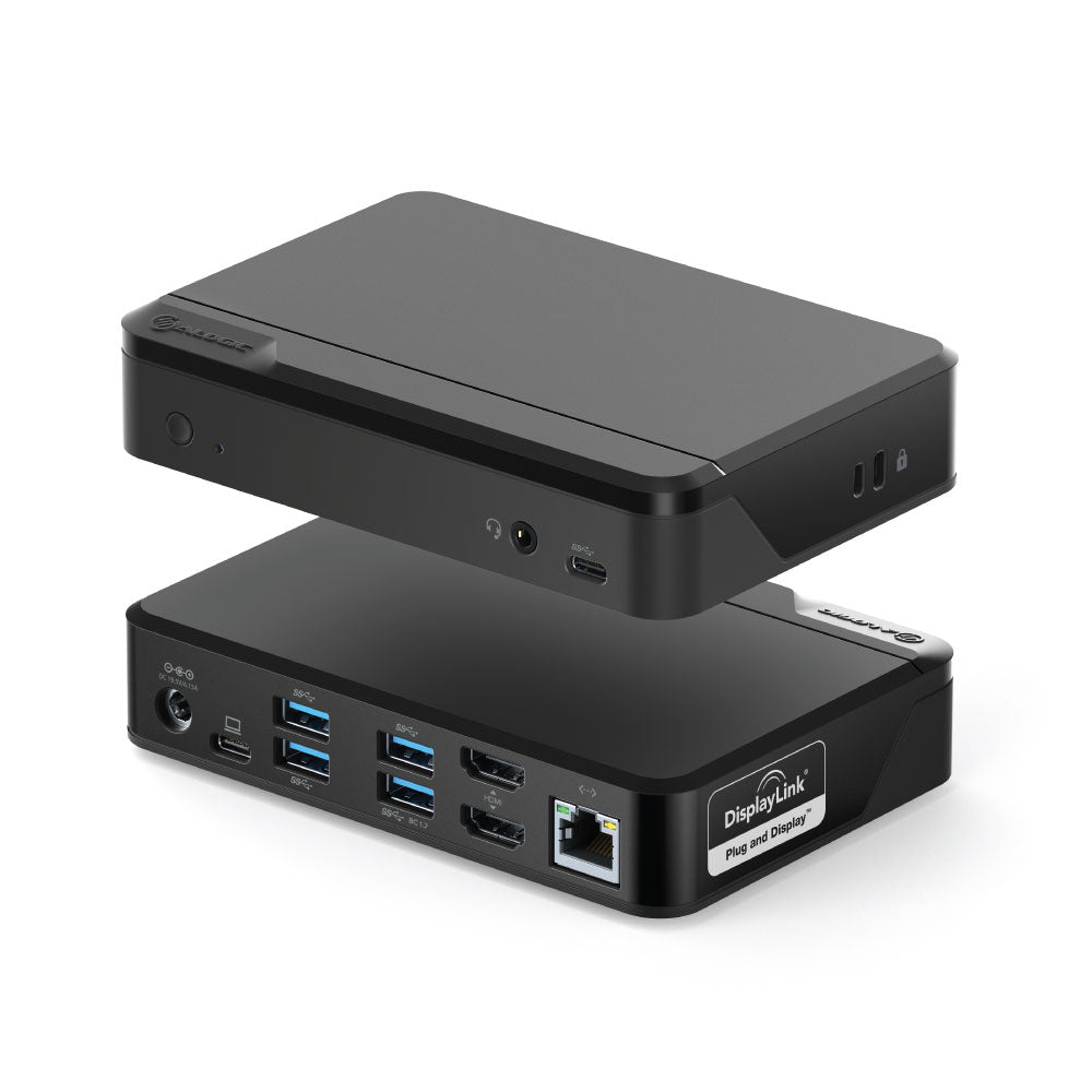 ALOGIC DUTHD universal twin HD dock in black, front and rear views