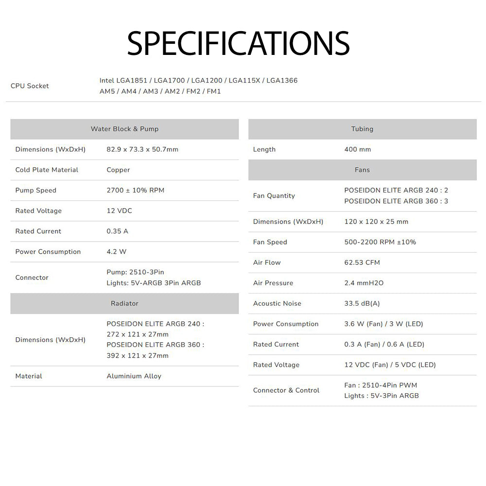 Cougar Poseidon Elite ARGB All In One Liquid Cooler PC Fans & Cooling