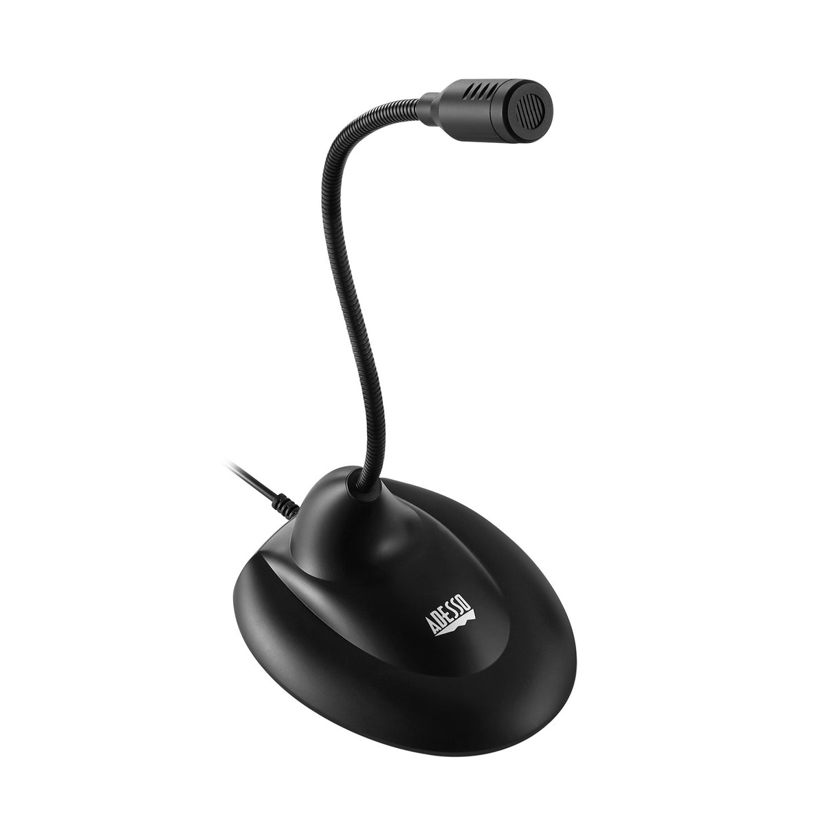 Adesso Xtream M1 black gooseneck USB microphone, front angled view