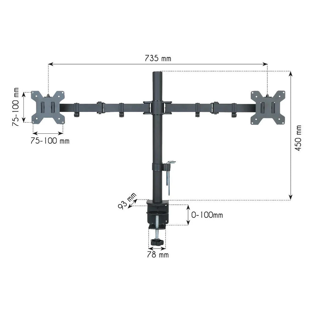 Techly Dual Monitor Desk Stand 13" to 27" MONITOR ARMS