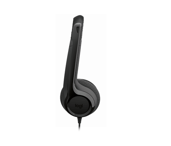 Logitech H390 black USB-A headset sideview view