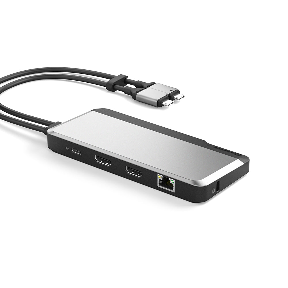 Rear port view of ALOGIC U2CSH-SGR dock with two HDMI outputs, Ethernet and USB-C power port