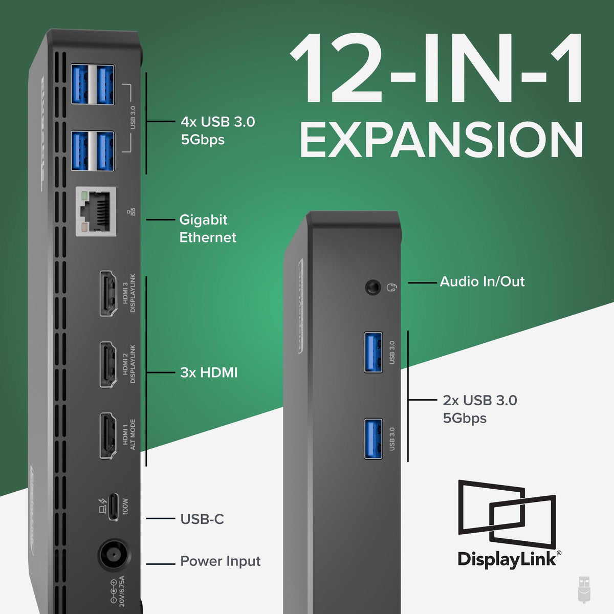 Plugable UD-3900PDZ front and rear port diagram