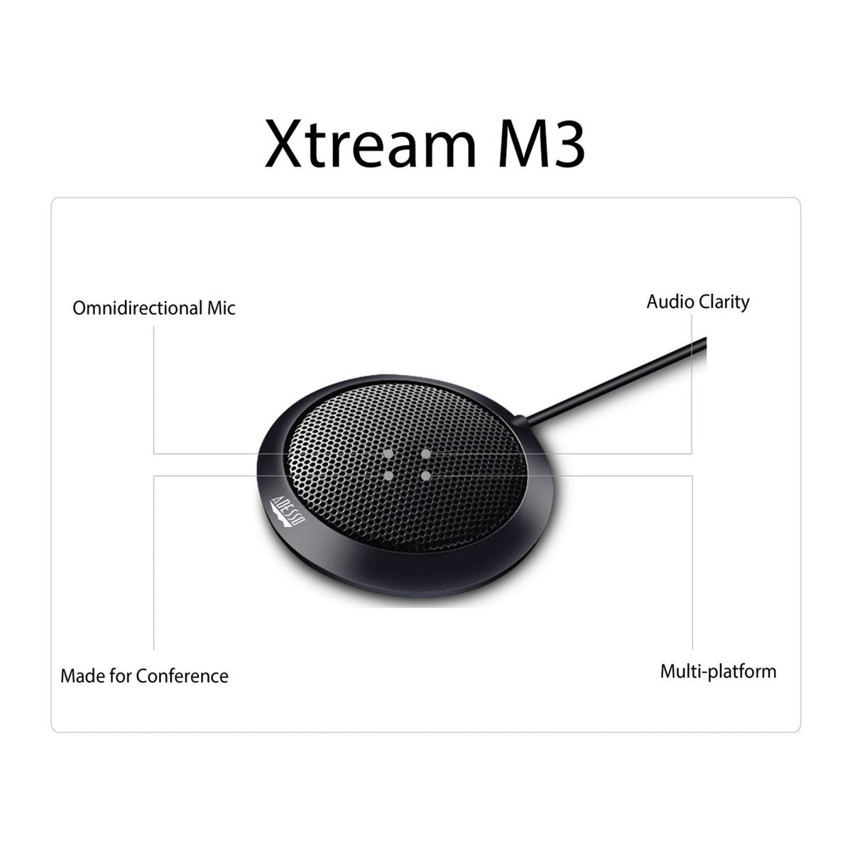 Adesso Xtream M3 microphone labeled top and cable detail