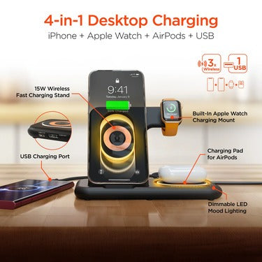 Hypergear PowerFold X-Ray 4-in-1 Foldable Wireless Charging Stand with 15W Wireless Fast Charge Charging Hub
