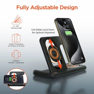 Hypergear PowerFold X-Ray 4-in-1 Foldable Wireless Charging Stand with 15W Wireless Fast Charge Charging Hub