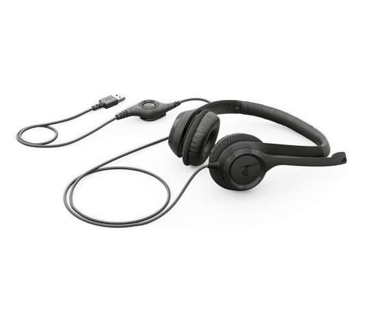 Logitech H390 black USB-A headset topview view