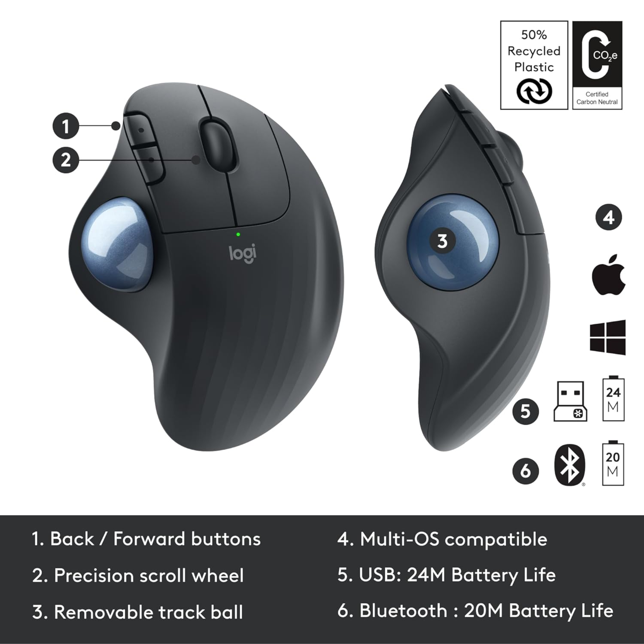 Logitech Ergo M575 Mouse for Business - Graphite Mouse