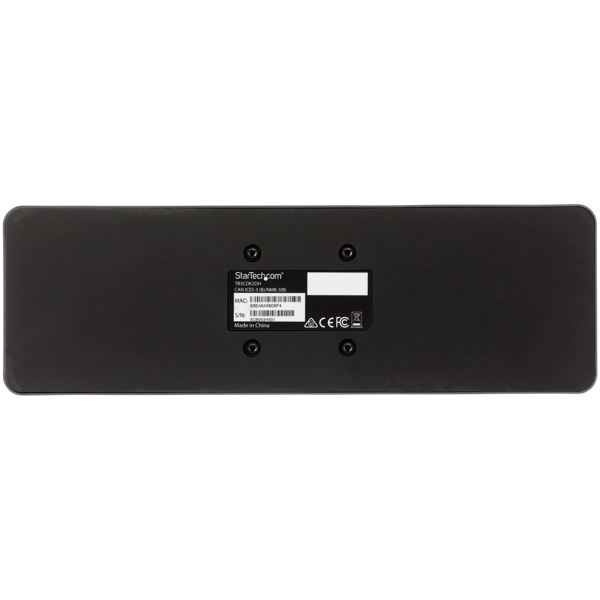 StarTech TB3CDK2DH dock underside with manufacturer label