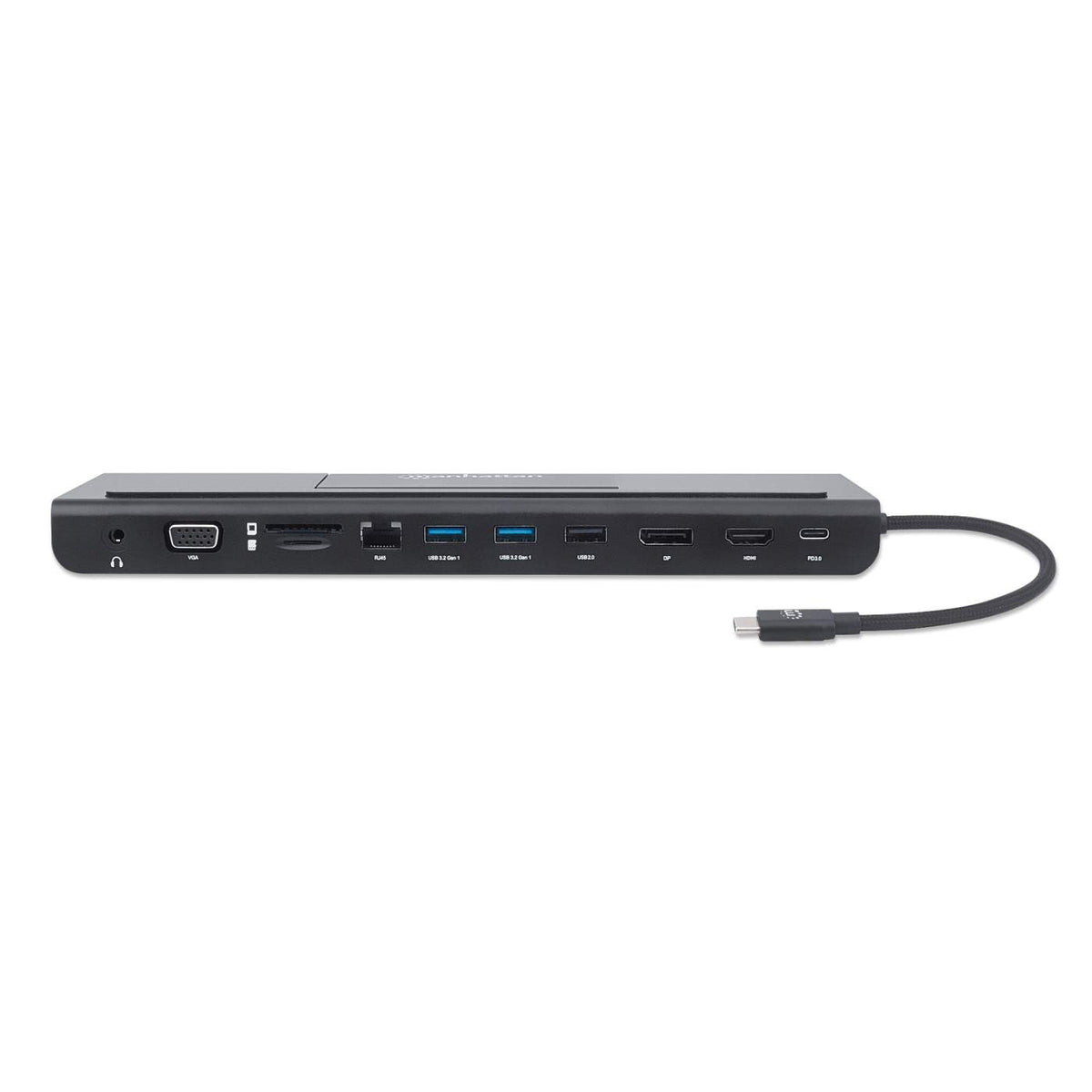 Manhattan 153478 dock front view with HDMI, DisplayPort, VGA and USB ports