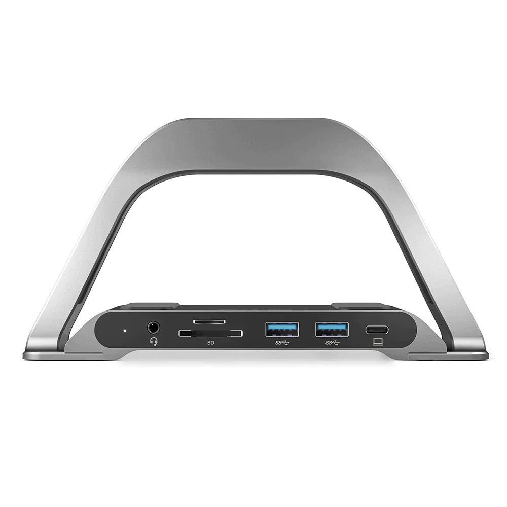 Front USB and audio connections on ALOGIC Bolt Plus stand dock