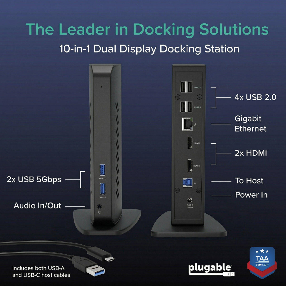 Plugable UD-3900Z front and rear port layout