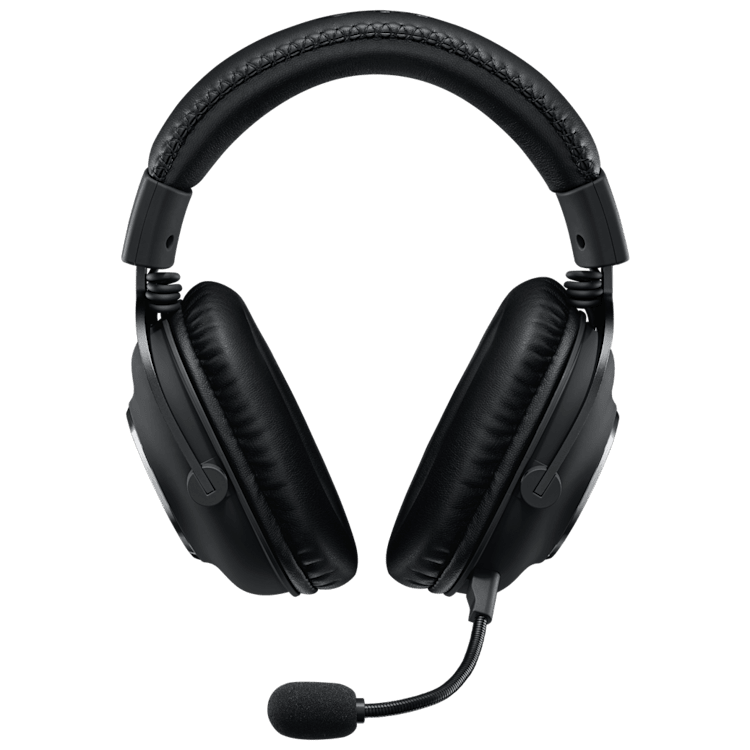 Logitech PRO X black wired gaming headset front view with microphone