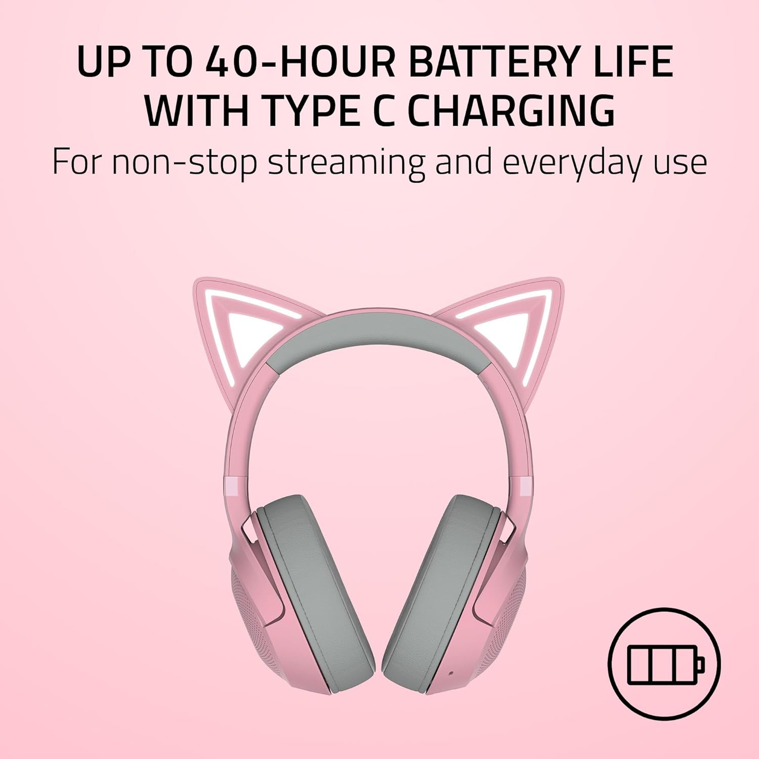 Razer Gaming Headset Kraken Kitty V2 Bluetooth Chroma RGB With Boom Mic Dual Mic Noise Cancelling Quartz Gaming Headsets