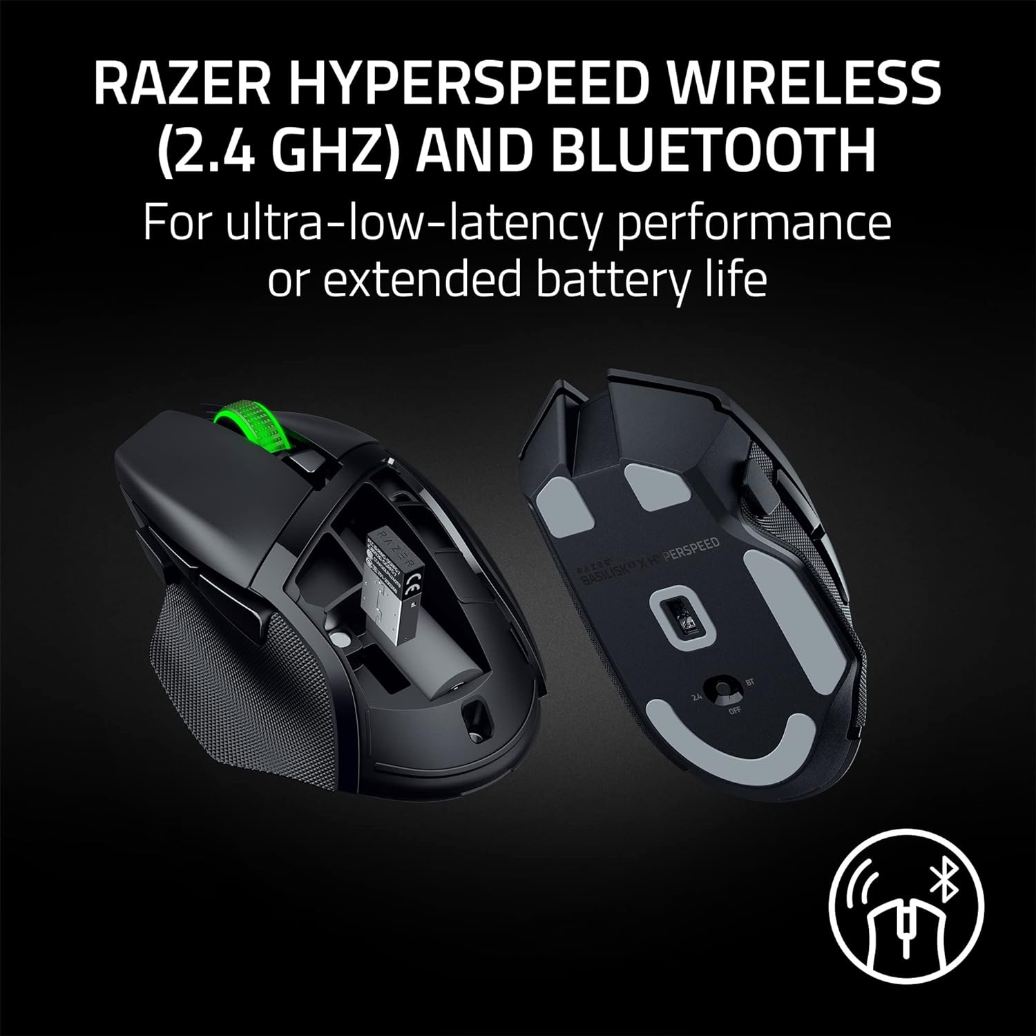 Razer Gaming Mouse Wireless Basilisk V3 X HyperSpeed – Ergonomic With 9 Customizable Controls+Chroma RGB, Max 18000DPI – Black Gaming Mouse