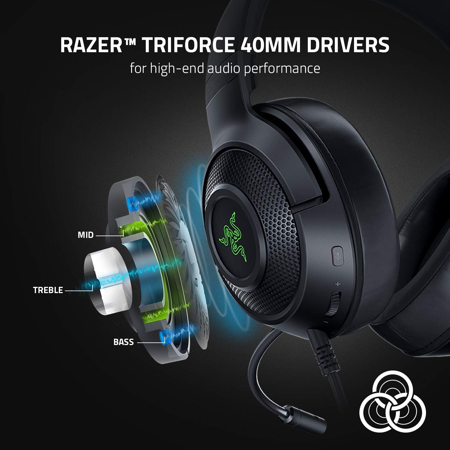 Razer Gaming Headset - Wired Kraken V3 X with Boom Hyperclear Cardioid Mic 7.1 Chroma RGB USB Black Gaming Headsets