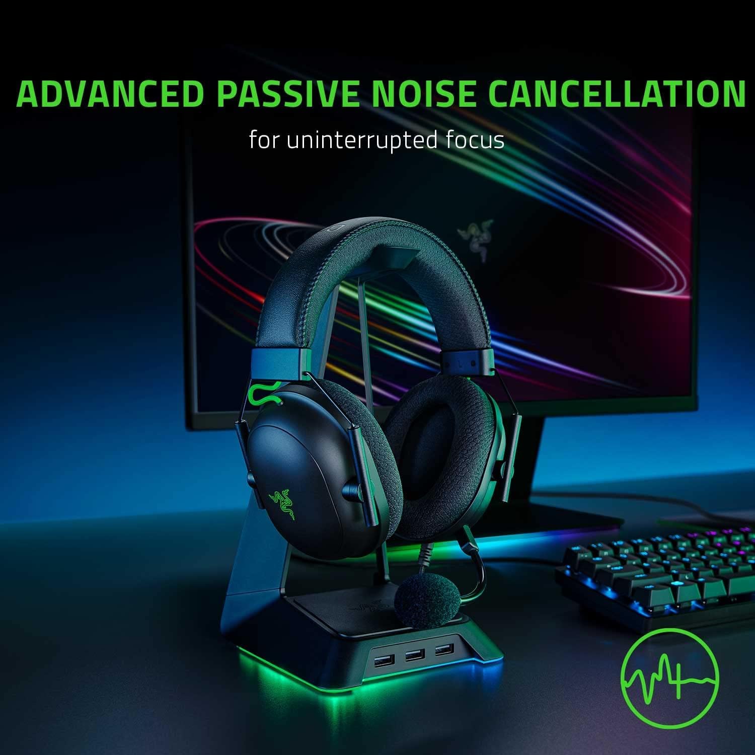 Razer Gaming Headset Wired BlackShark V2 HyperSpeed - With Boom Mic Advanced Passive Noise Isolating THX Bluetooth/USB-C Dongle/Wired USB-A ESports Gaming Headsets