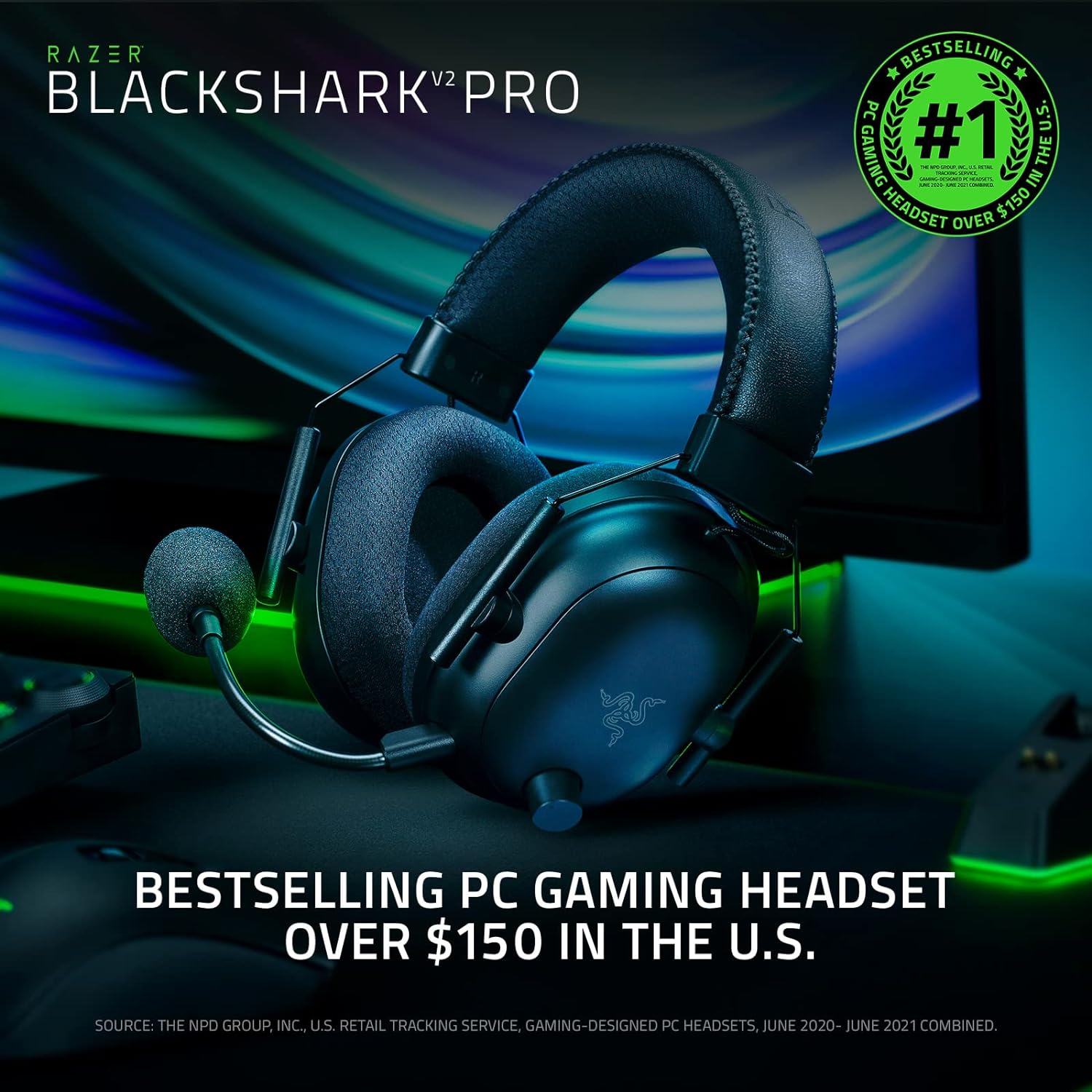 Razer Gaming Headset Wireless BlackShark V2 Pro With HyperClear Removable Super Wideband Mic, Noise Isolation,50MM Drivers, Esports Multiplatform, THX, Up To 70hrs Battery - Black Gaming Headsets