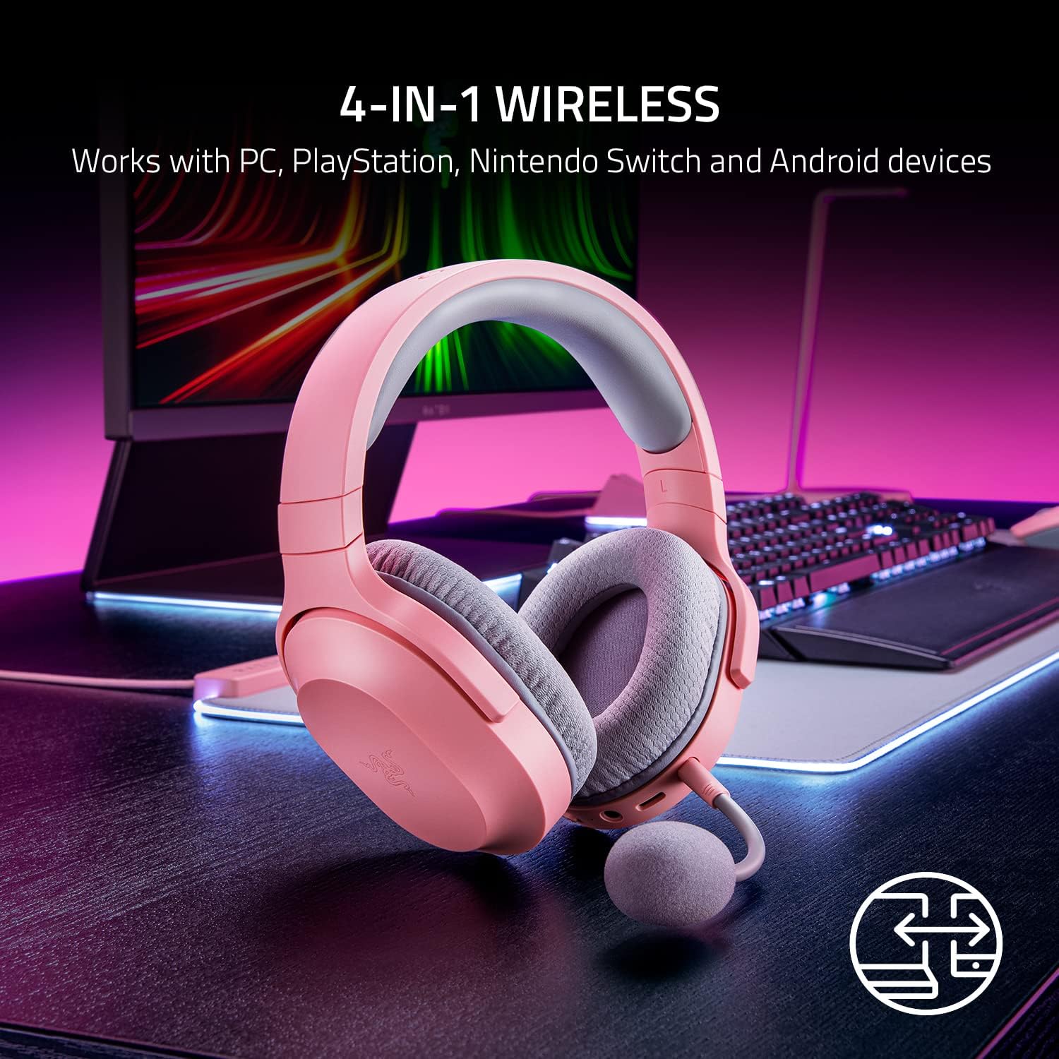 Razer Gaming & Mobile Headset Wireless Barracuda X 250g Ergonomic Design,Detachable HyperClear Mic,USB-C Or 3.5mm Analog Passive Noise Cancelling-Quartz Gaming Headsets