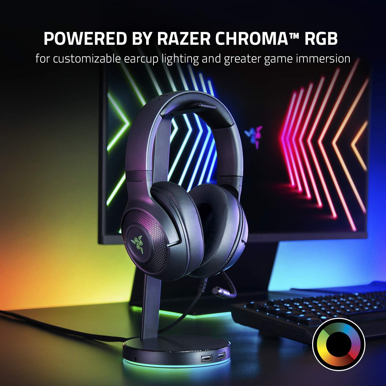 Razer Gaming Headset - Wired Kraken V3 X with Boom Hyperclear Cardioid Mic 7.1 Chroma RGB USB Black Gaming Headsets