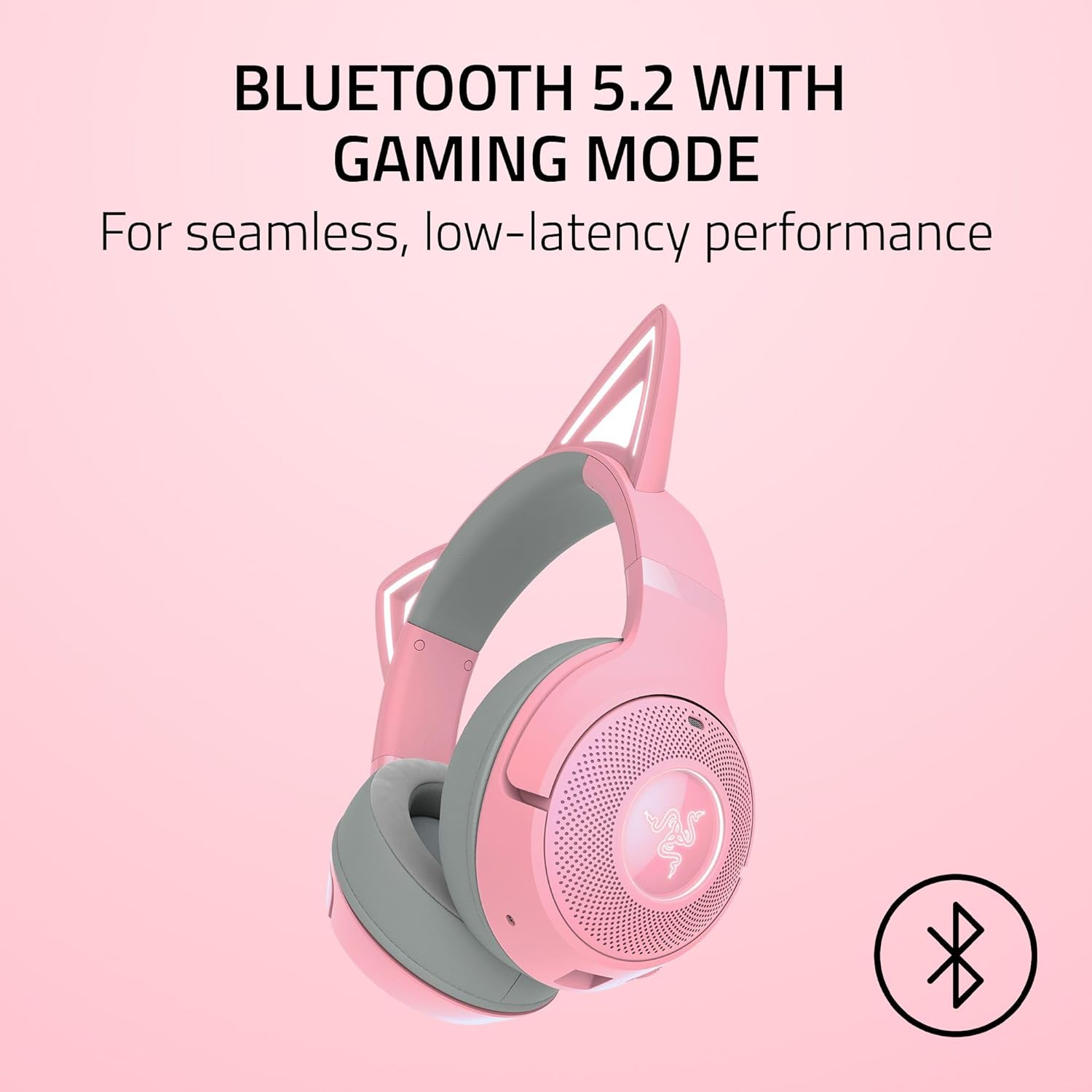 Razer Gaming Headset Kraken Kitty V2 Bluetooth Chroma RGB With Boom Mic Dual Mic Noise Cancelling Quartz Gaming Headsets