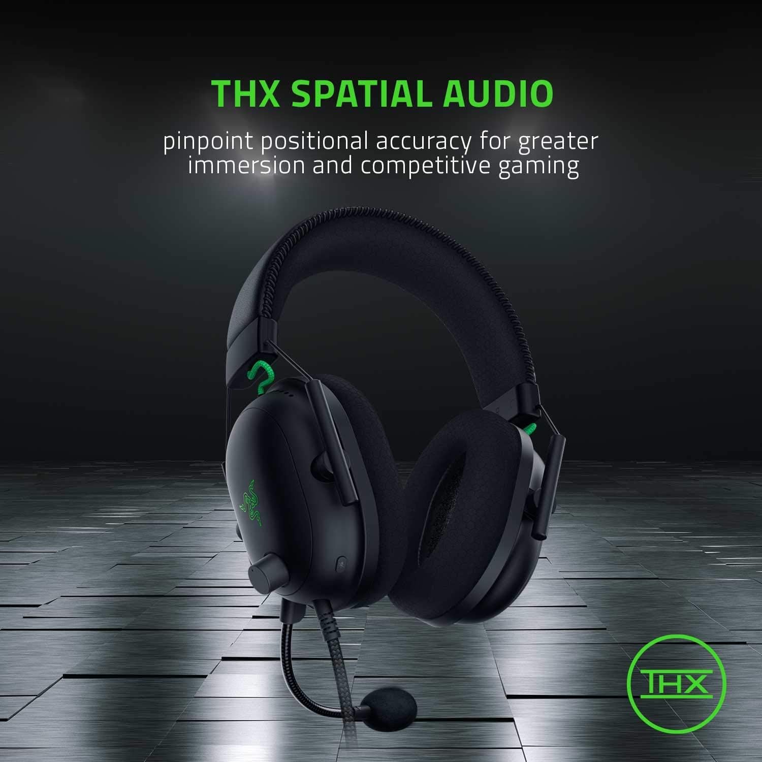 Razer Gaming Headset Wired BlackShark V2 HyperSpeed - With Boom Mic Advanced Passive Noise Isolating THX Bluetooth/USB-C Dongle/Wired USB-A ESports Gaming Headsets
