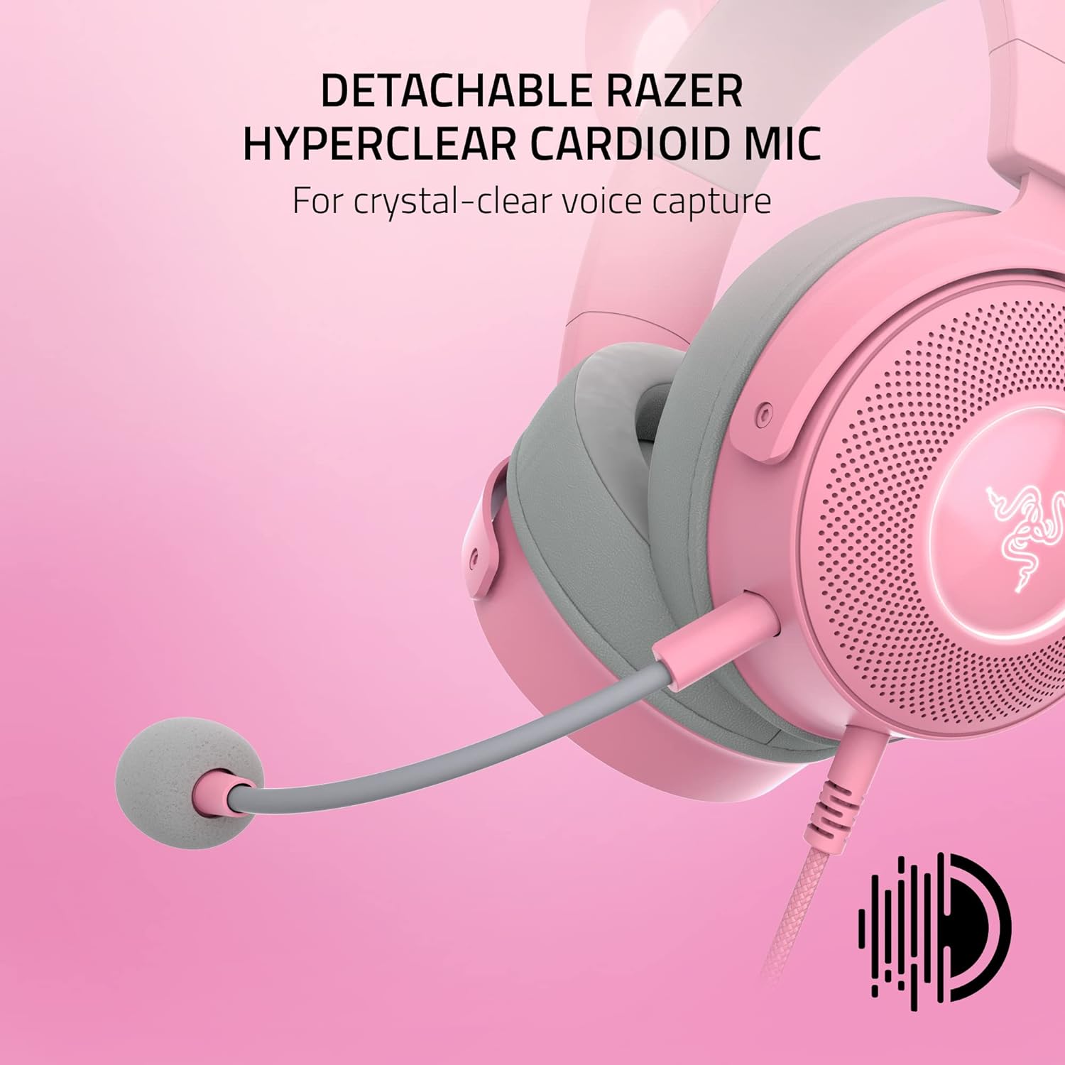 Razer Gaming Headset Kraken Kitty V2 Pro - Wired Stream Reactive RGB Interchangeable Ears Detachable HyperClear Mic THX Spatial Audio Passive Noise Cancelling Gaming Headsets