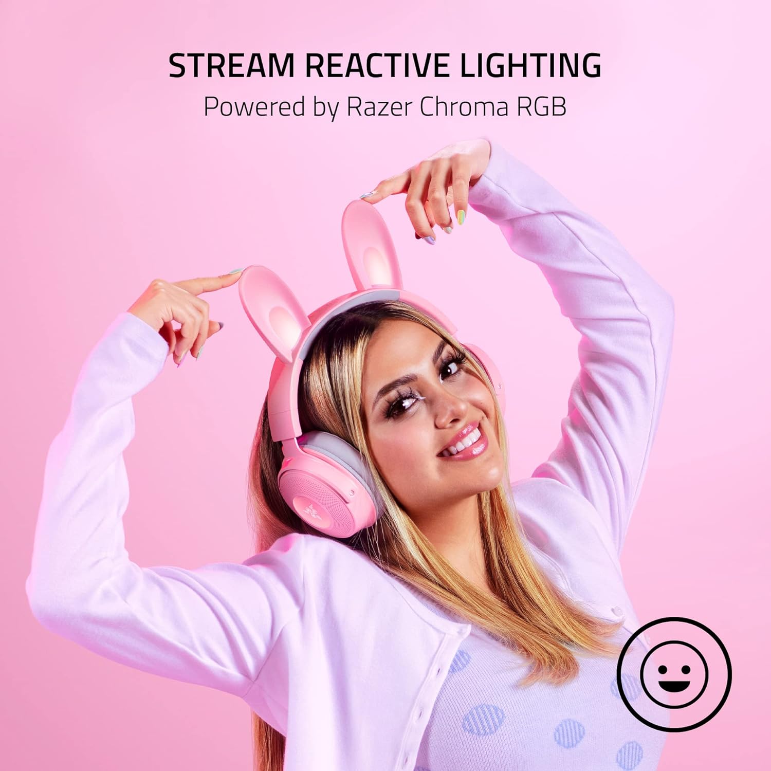 Razer Gaming Headset Kraken Kitty V2 Pro - Wired Stream Reactive RGB Interchangeable Ears Detachable HyperClear Mic THX Spatial Audio Passive Noise Cancelling Gaming Headsets