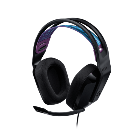 Logitech G335 black wired gaming headset, front angled view