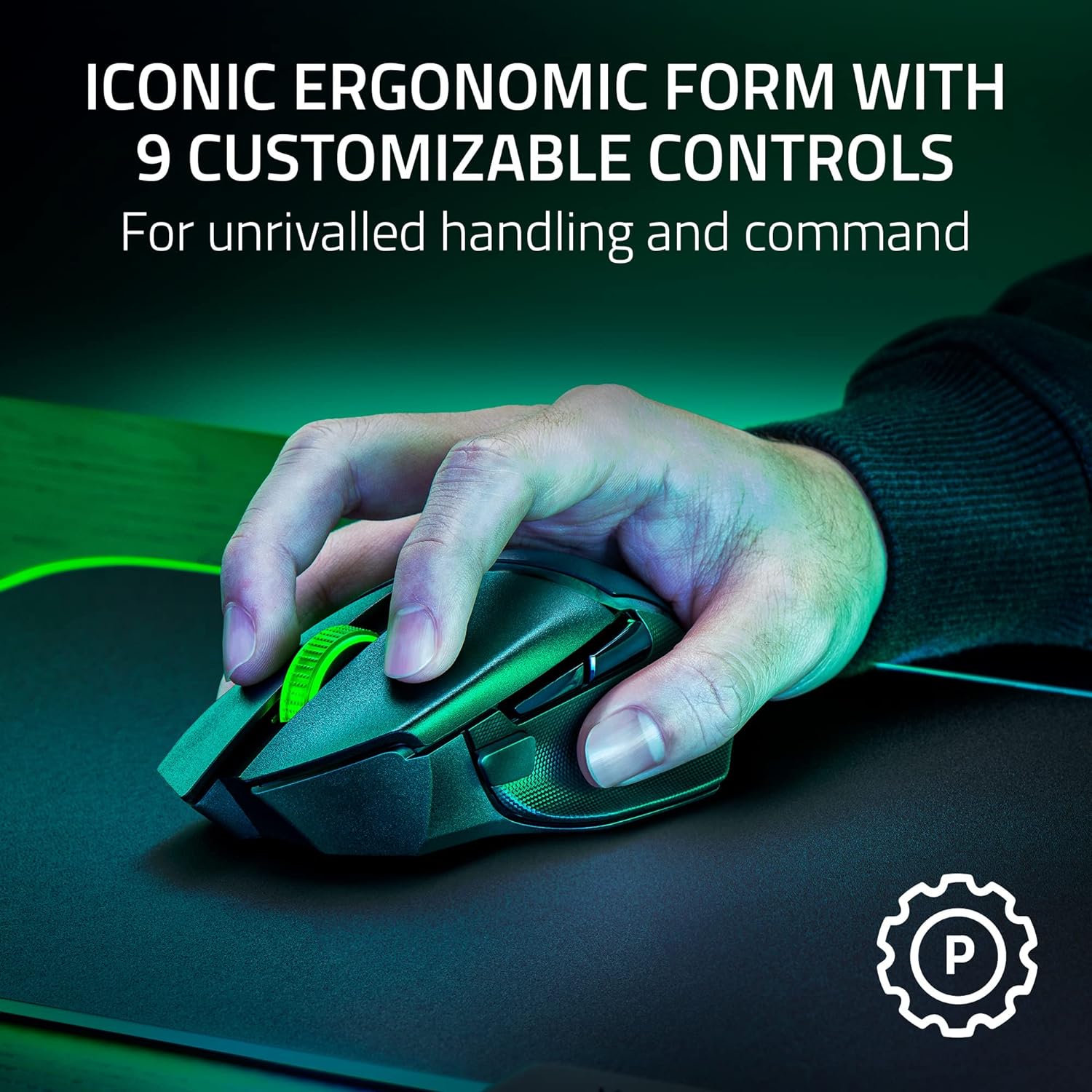 Razer Gaming Mouse Wireless Basilisk V3 X HyperSpeed – Ergonomic With 9 Customizable Controls+Chroma RGB, Max 18000DPI – Black Gaming Mouse