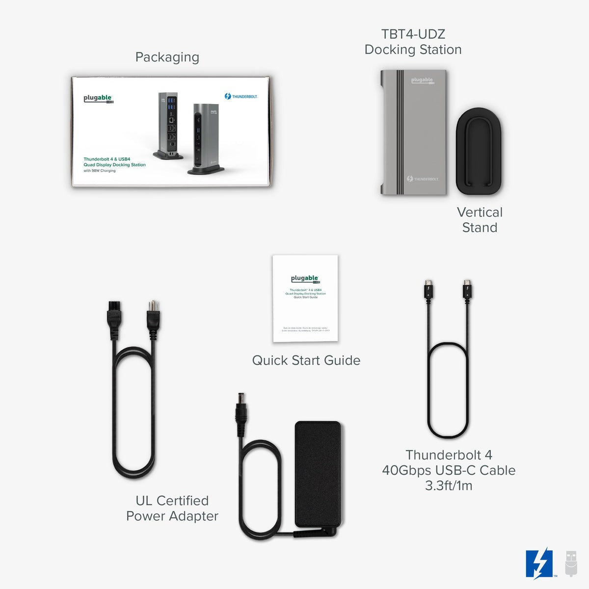 Plugable TBT4-UDZ dock and included accessories