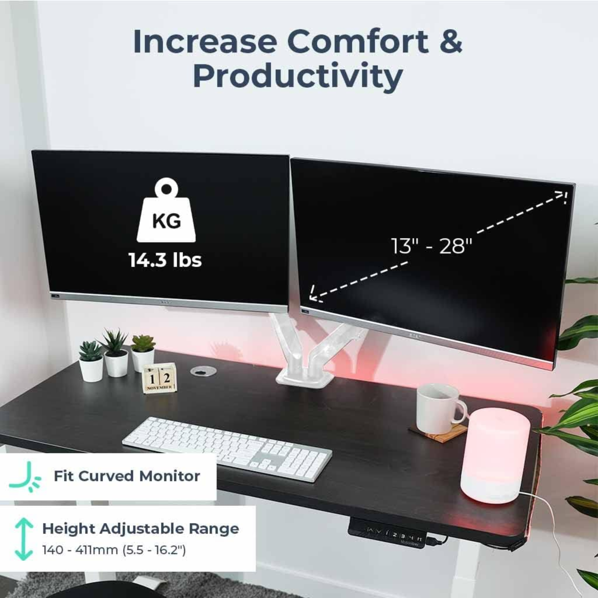 MotionGrey - Adjustable Dual-Monitor Gas Spring Office Desk Mount MONITOR ARMS