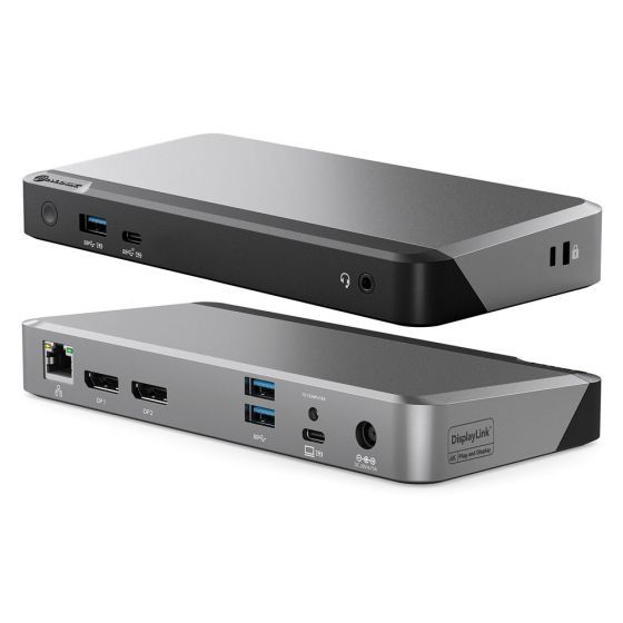 ALOGIC DX2 65W dock in black and silver, angled views