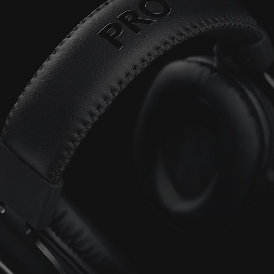 Close-up of Logitech PRO X headset headband and ear cushion