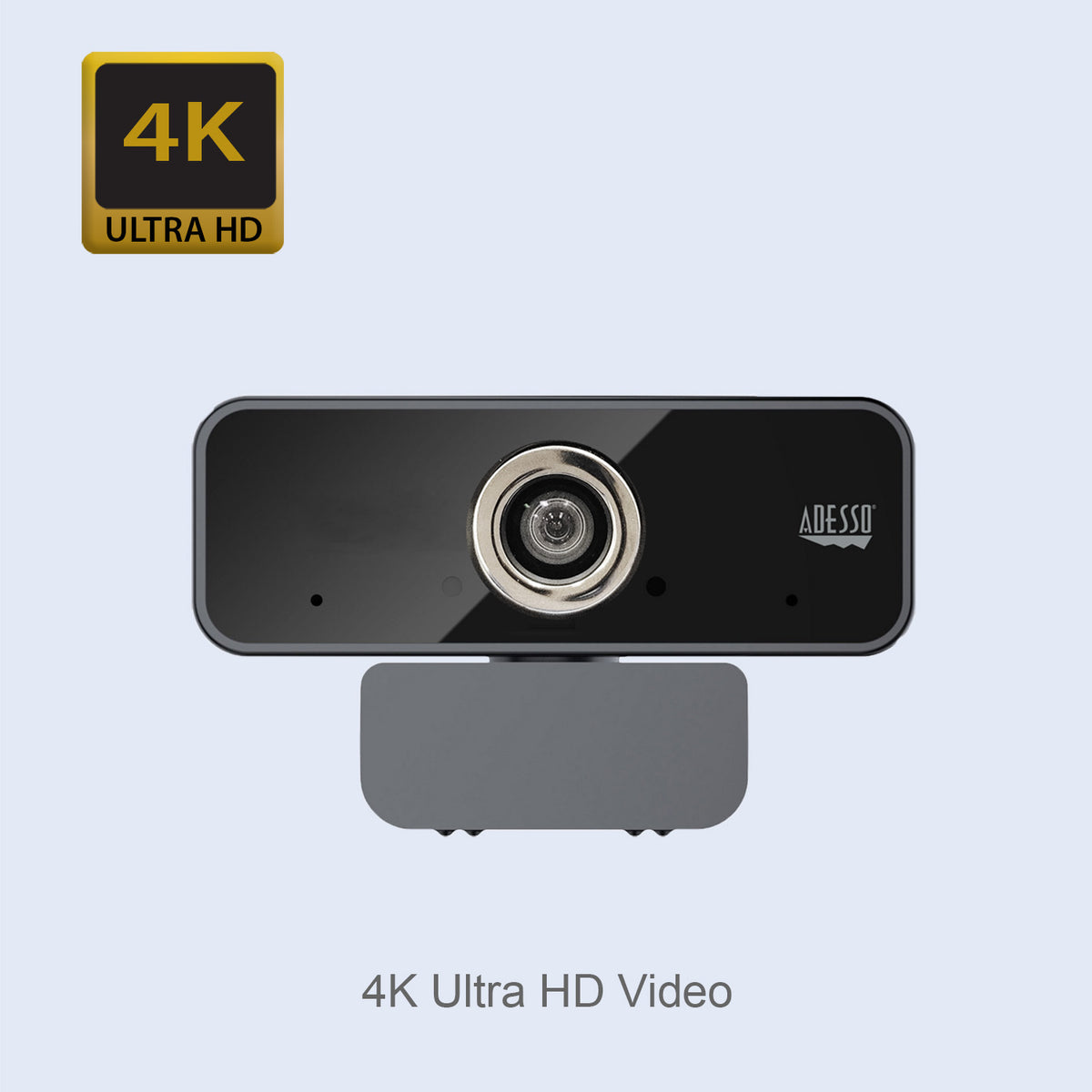 Adesso CyberTrack 6S webcam front view with 4K video graphic