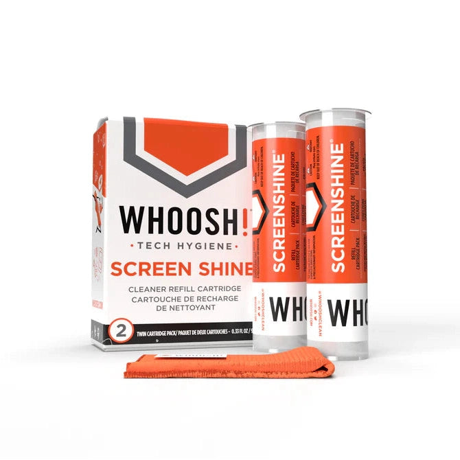 Whoosh! Screen Shine 500ML Refill Cartridges - 2 Pack with Antimicrobial Cloth Non-Toxic Alcohol & Ammonia Free Formula Cleaners