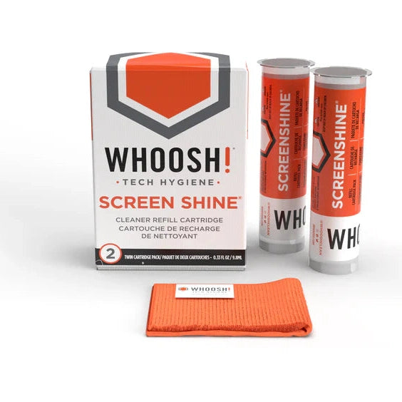 Whoosh! Screen Shine 500ML Refill Cartridges - 2 Pack with Antimicrobial Cloth Non-Toxic Alcohol & Ammonia Free Formula Cleaners