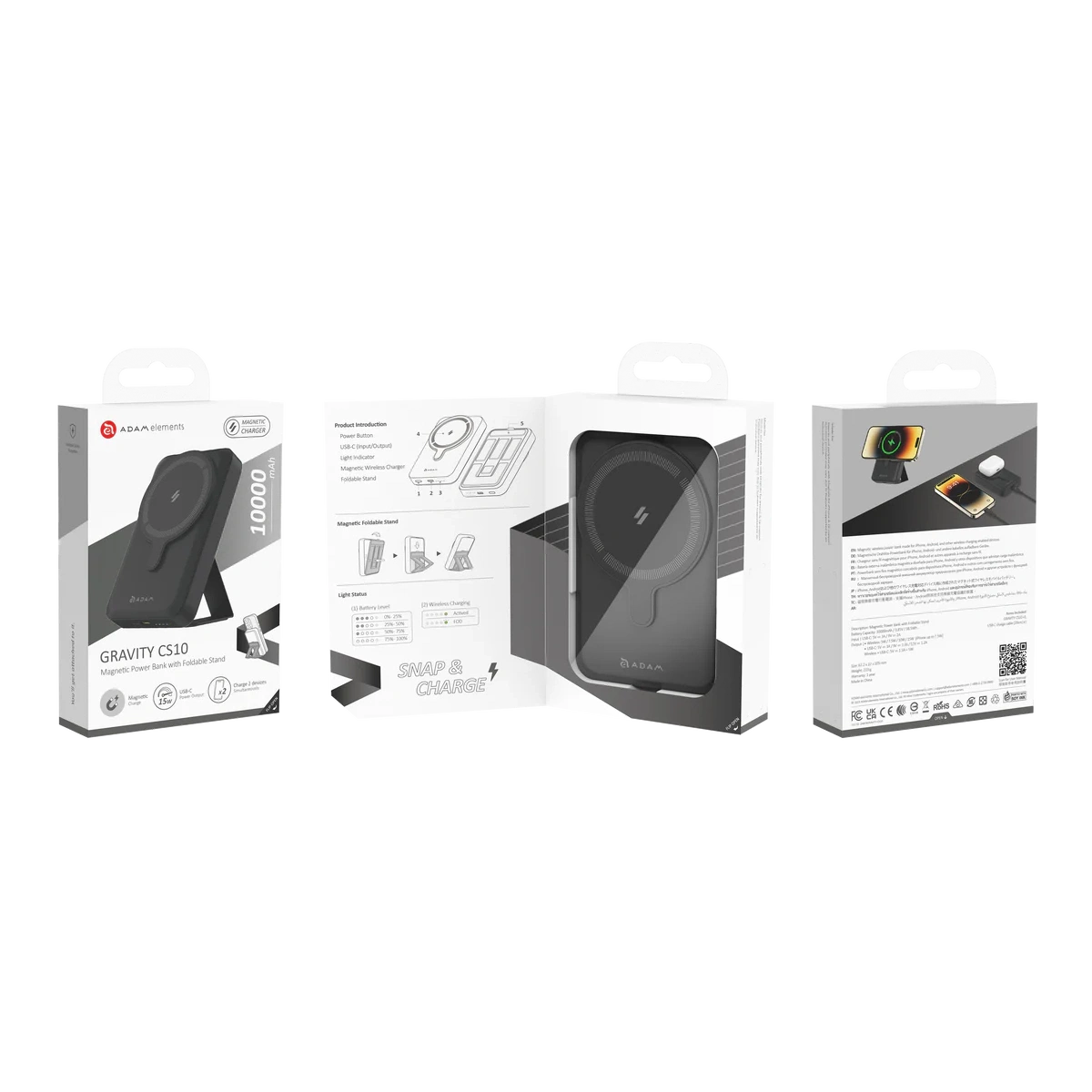 ADAM Elements Gravity Cs10 Magnetic Pocket Power Bank with Foldable Stand Charging Hub