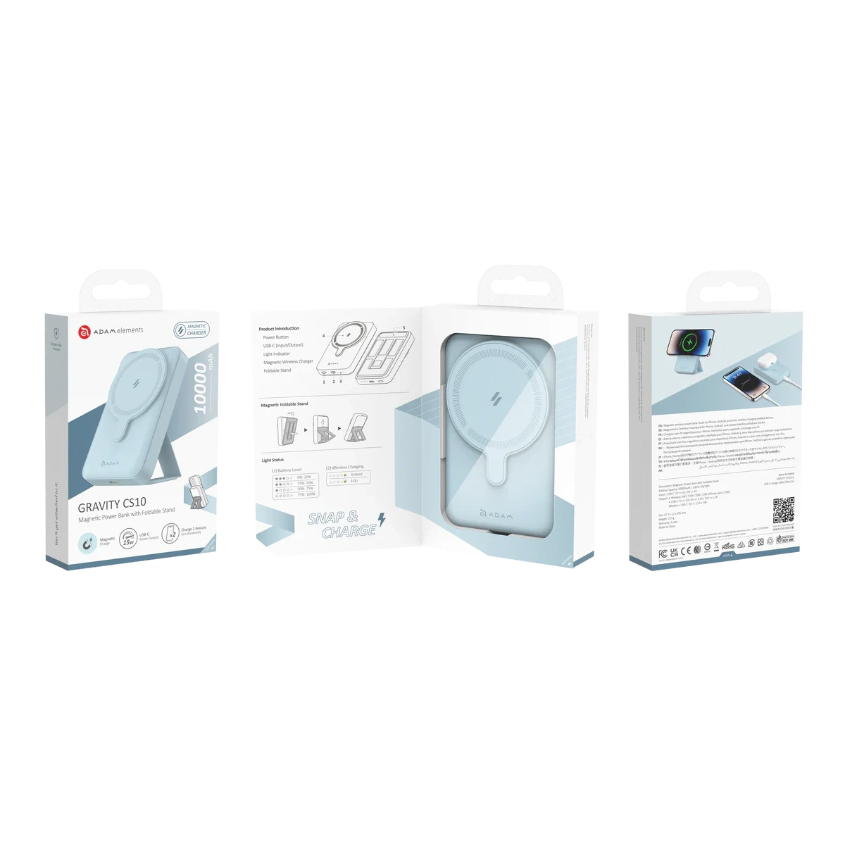 ADAM Elements Gravity Cs10 Magnetic Pocket Power Bank with Foldable Stand Charging Hub