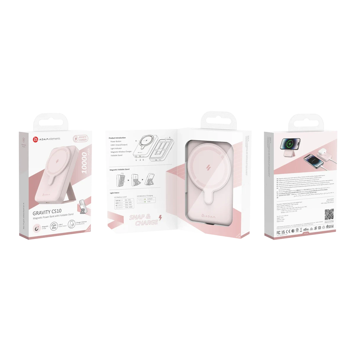 ADAM Elements Gravity Cs10 Magnetic Pocket Power Bank with Foldable Stand Charging Hub