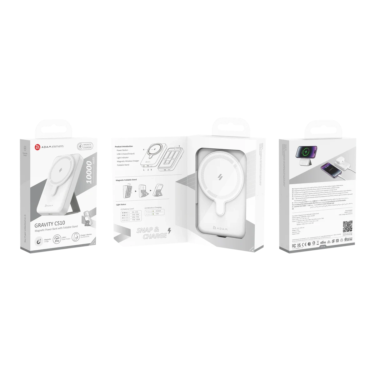 ADAM Elements Gravity Cs10 Magnetic Pocket Power Bank with Foldable Stand Charging Hub