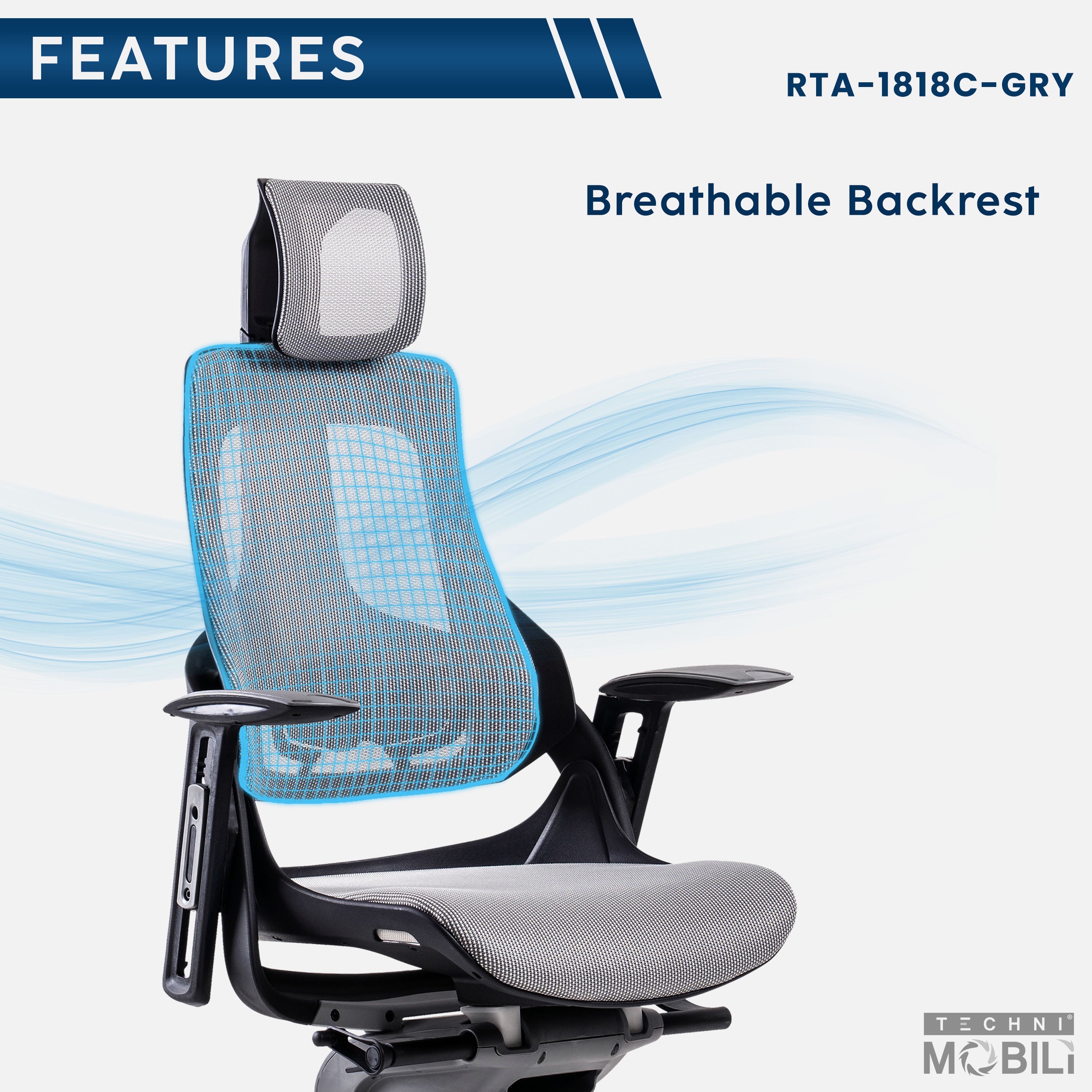 Techni Mobili LUX Ergonomic Executive Chair, Grey Office Chairs