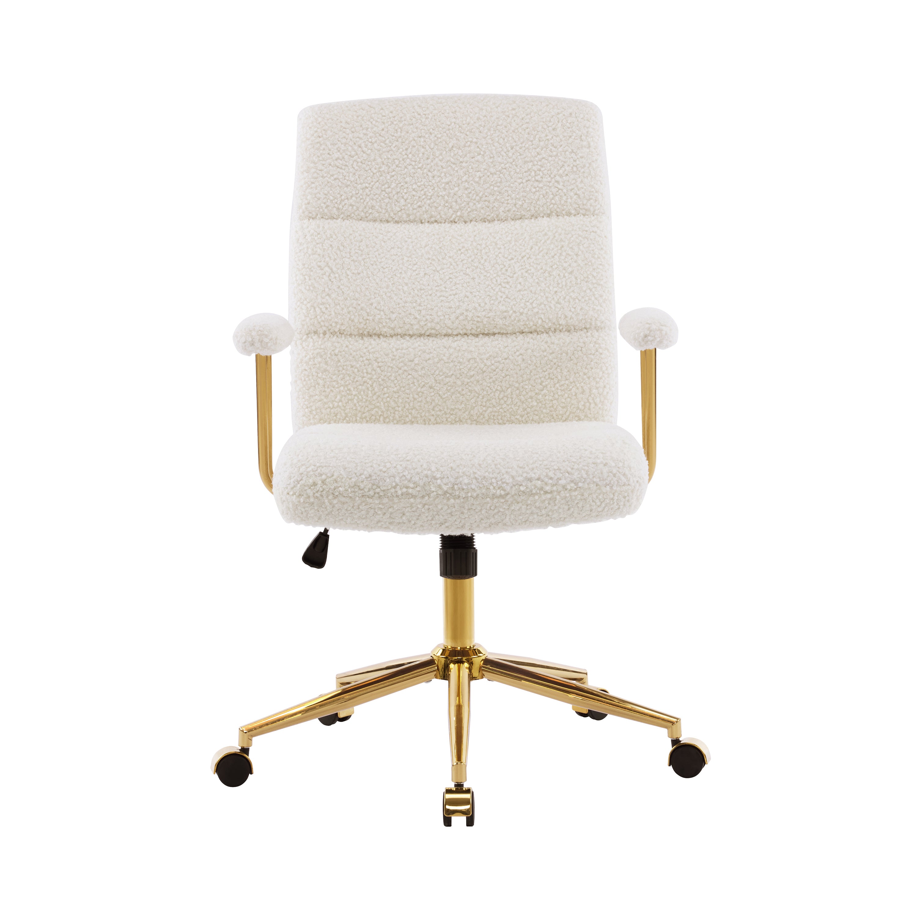 Techni Mobili Elegant Textured Boucle White and Gold Office Chair Office Chairs