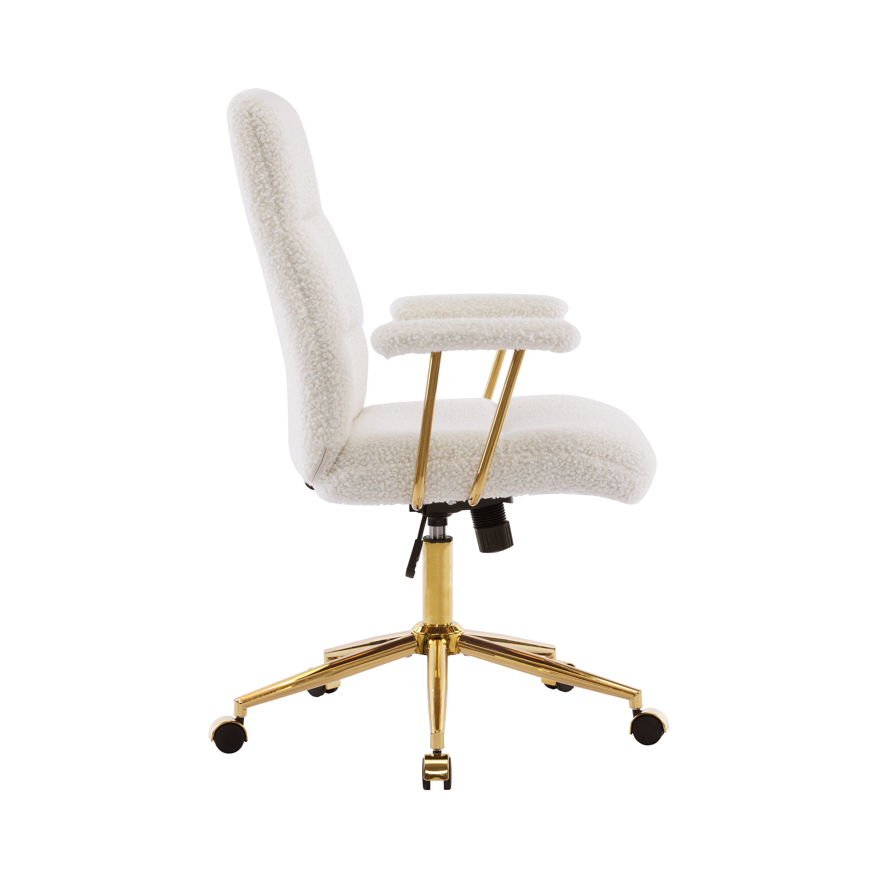 Techni Mobili Elegant Textured Boucle White and Gold Office Chair Office Chairs