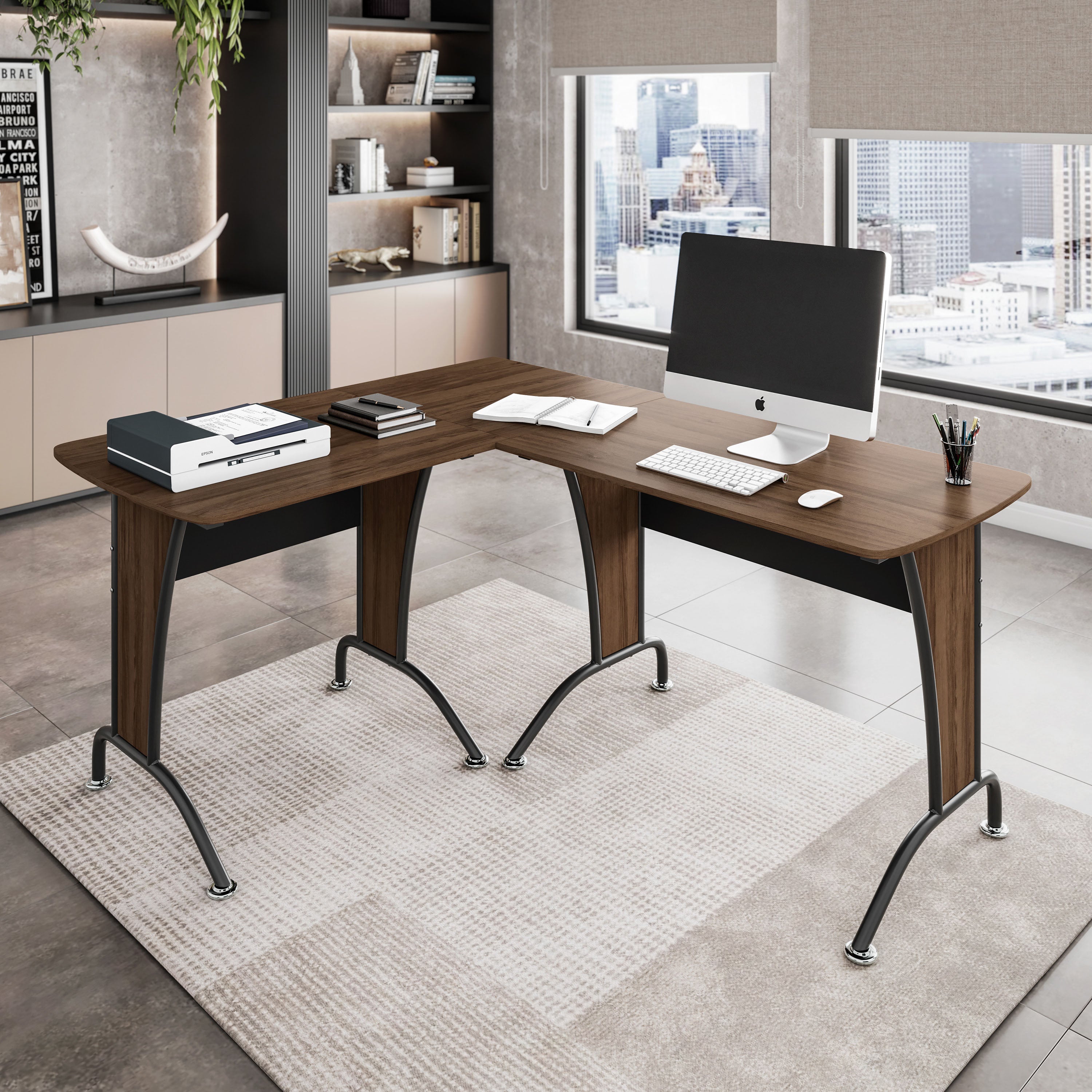 Techni Mobili Deluxe L-Shaped Desk with Inline Team Desk Option Desks