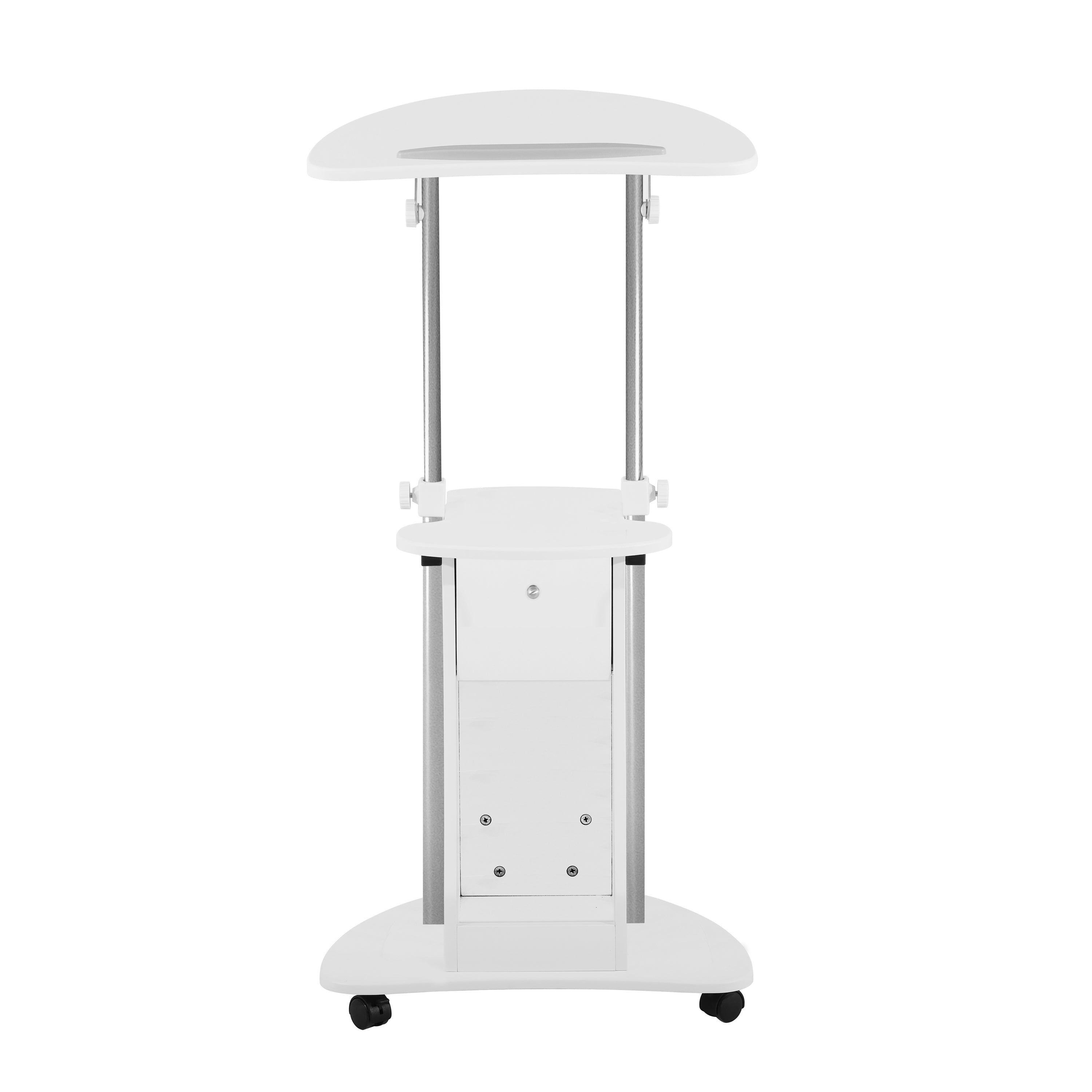Techni Mobili Sit-to-Stand Rolling Adjustable Height Laptop Cart With Storage Desks