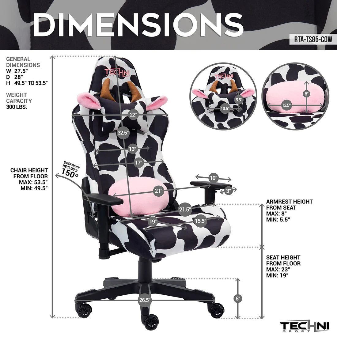 Techni Sport Cow Series Gaming Chair Ergonomic Gaming Chairs