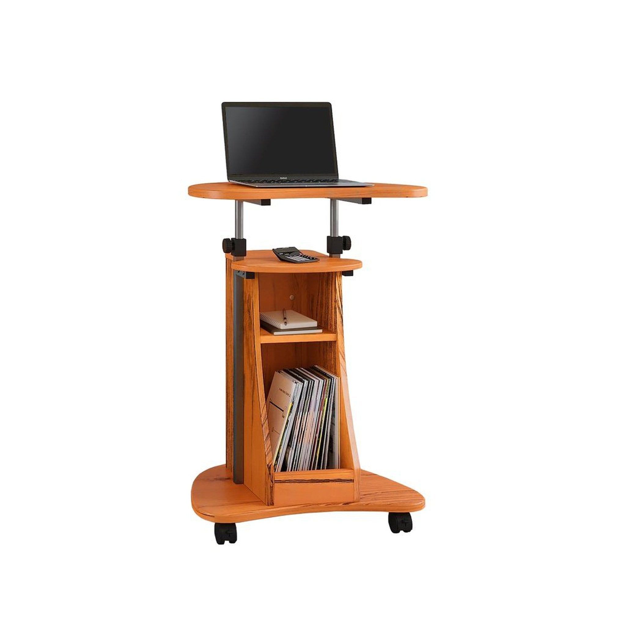 Techni Mobili Sit-to-Stand Rolling Adjustable Height Laptop Cart With Storage Desks