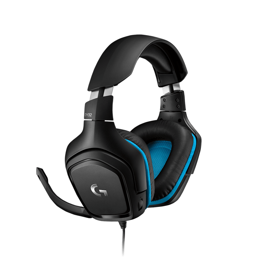 Logitech G432 wired gaming headset angled right